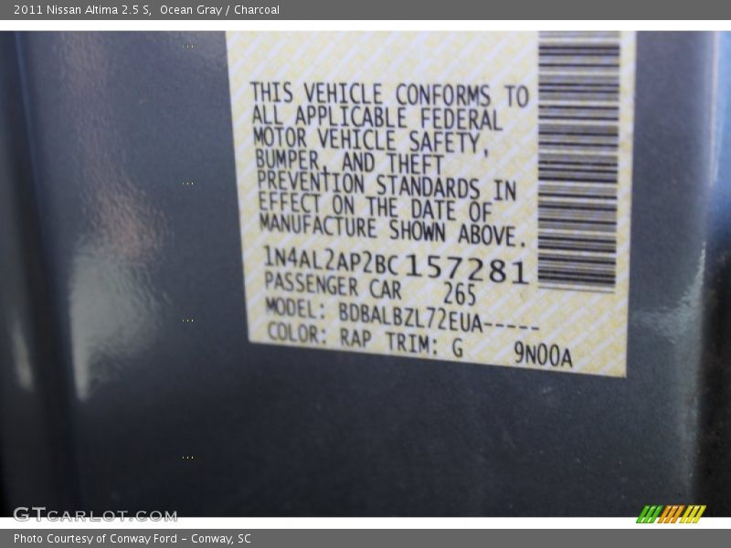 Ocean Gray / Charcoal 2011 Nissan Altima 2.5 S
