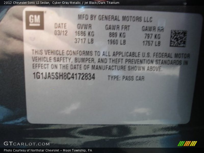 Cyber Gray Metallic / Jet Black/Dark Titanium 2012 Chevrolet Sonic LS Sedan