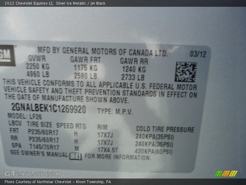Silver Ice Metallic / Jet Black 2012 Chevrolet Equinox LS