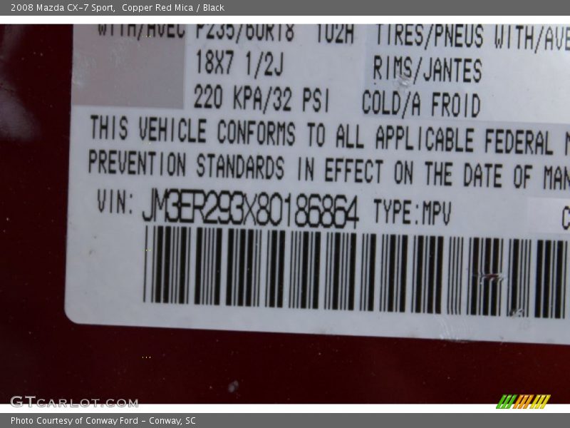Copper Red Mica / Black 2008 Mazda CX-7 Sport