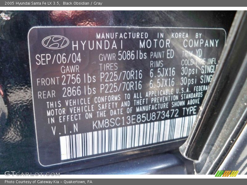Black Obsidian / Gray 2005 Hyundai Santa Fe LX 3.5