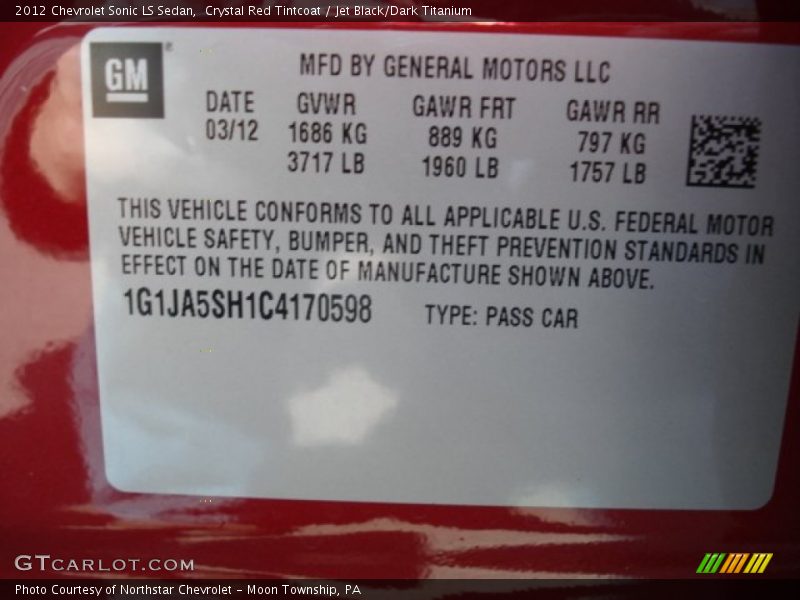 Crystal Red Tintcoat / Jet Black/Dark Titanium 2012 Chevrolet Sonic LS Sedan