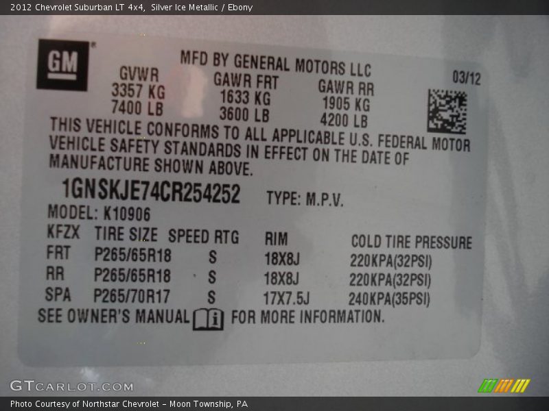 Silver Ice Metallic / Ebony 2012 Chevrolet Suburban LT 4x4