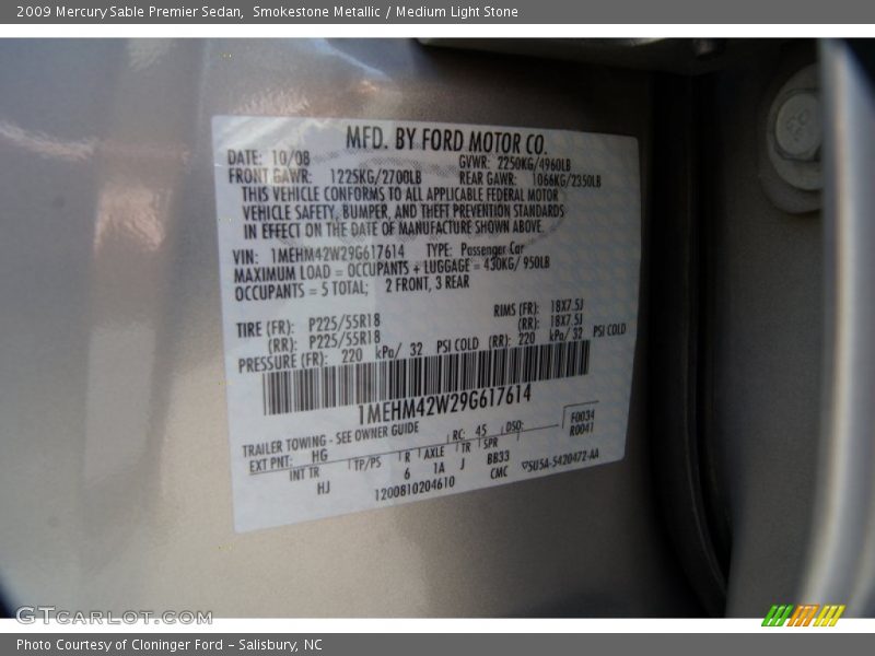 Smokestone Metallic / Medium Light Stone 2009 Mercury Sable Premier Sedan