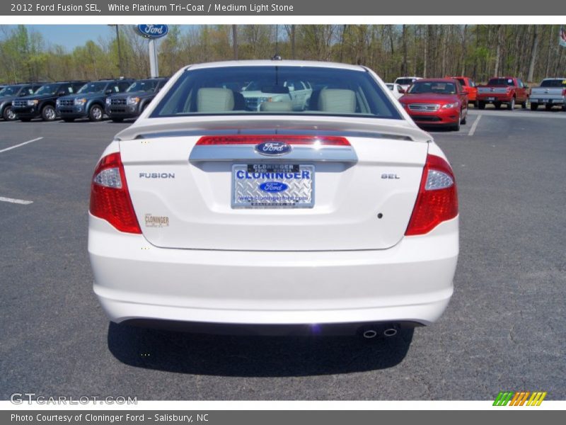 White Platinum Tri-Coat / Medium Light Stone 2012 Ford Fusion SEL
