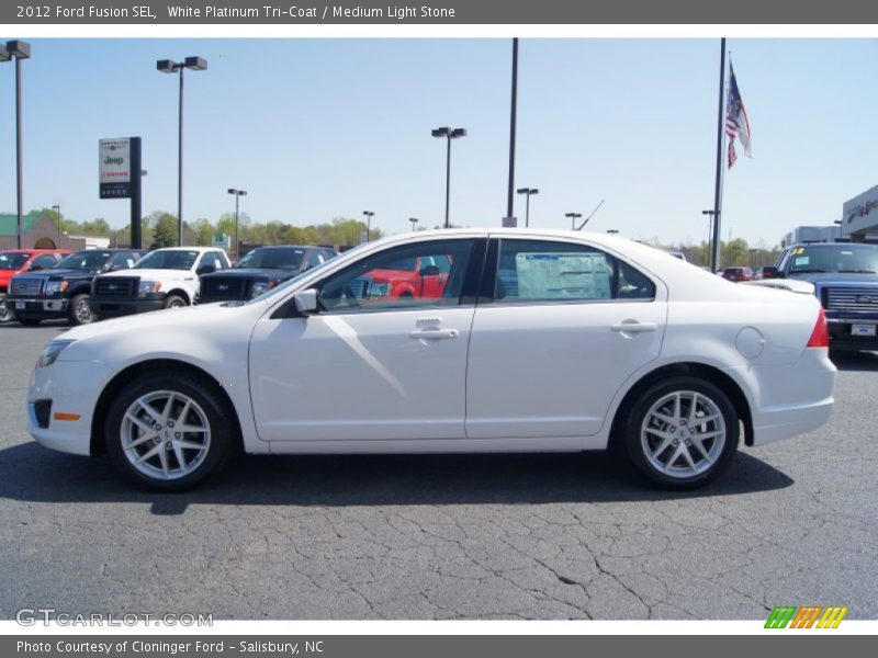 White Platinum Tri-Coat / Medium Light Stone 2012 Ford Fusion SEL