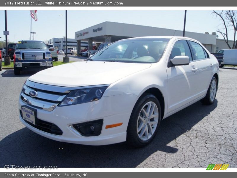 White Platinum Tri-Coat / Medium Light Stone 2012 Ford Fusion SEL