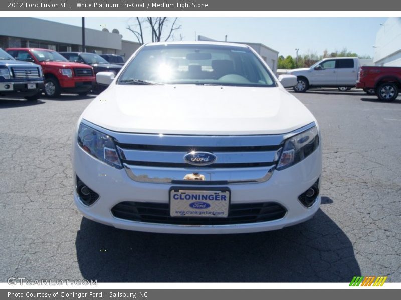 White Platinum Tri-Coat / Medium Light Stone 2012 Ford Fusion SEL