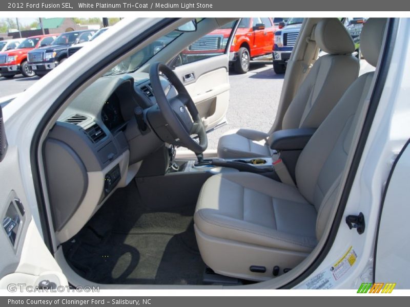 White Platinum Tri-Coat / Medium Light Stone 2012 Ford Fusion SEL