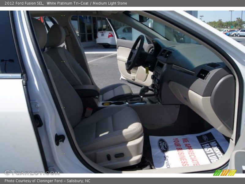 White Platinum Tri-Coat / Medium Light Stone 2012 Ford Fusion SEL
