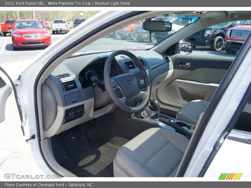 White Platinum Tri-Coat / Medium Light Stone 2012 Ford Fusion SEL