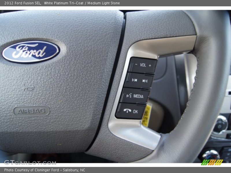 White Platinum Tri-Coat / Medium Light Stone 2012 Ford Fusion SEL