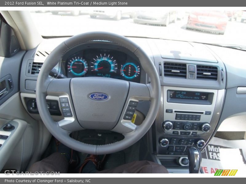 White Platinum Tri-Coat / Medium Light Stone 2012 Ford Fusion SEL