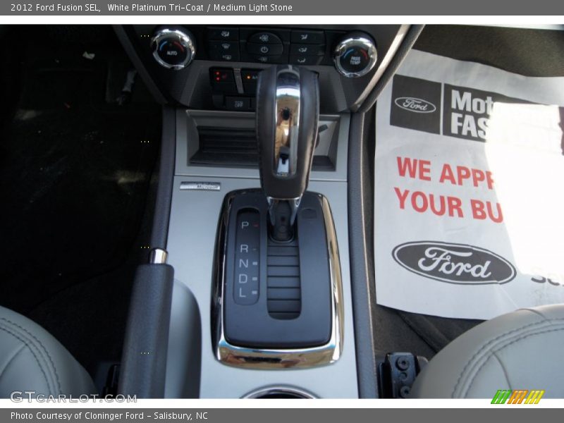 White Platinum Tri-Coat / Medium Light Stone 2012 Ford Fusion SEL
