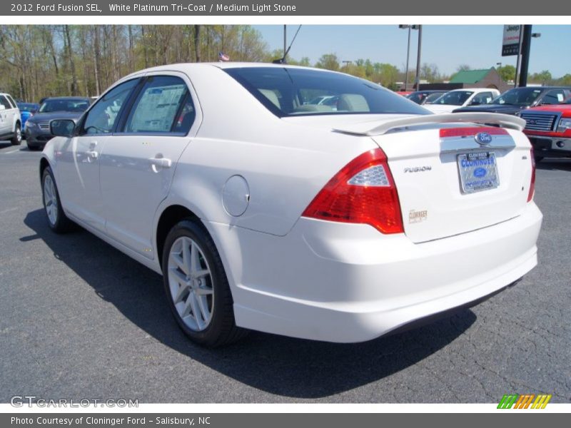 White Platinum Tri-Coat / Medium Light Stone 2012 Ford Fusion SEL