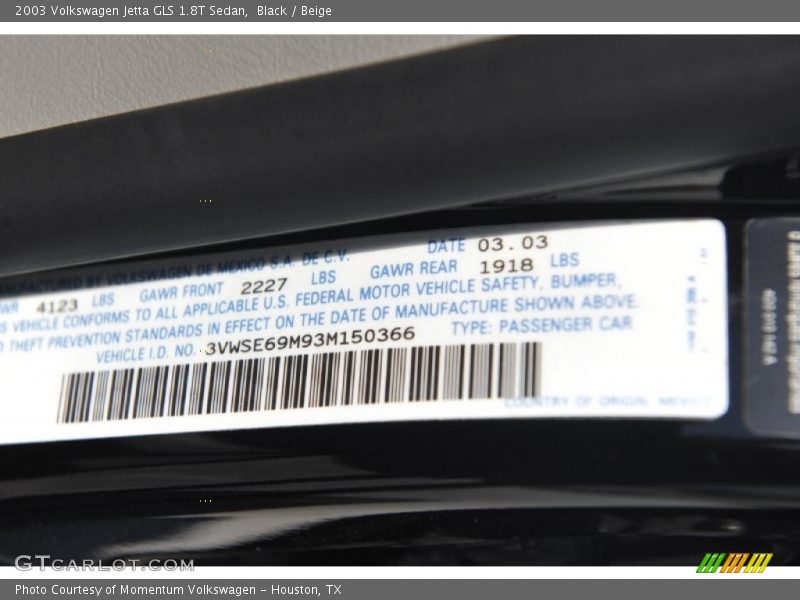 Black / Beige 2003 Volkswagen Jetta GLS 1.8T Sedan