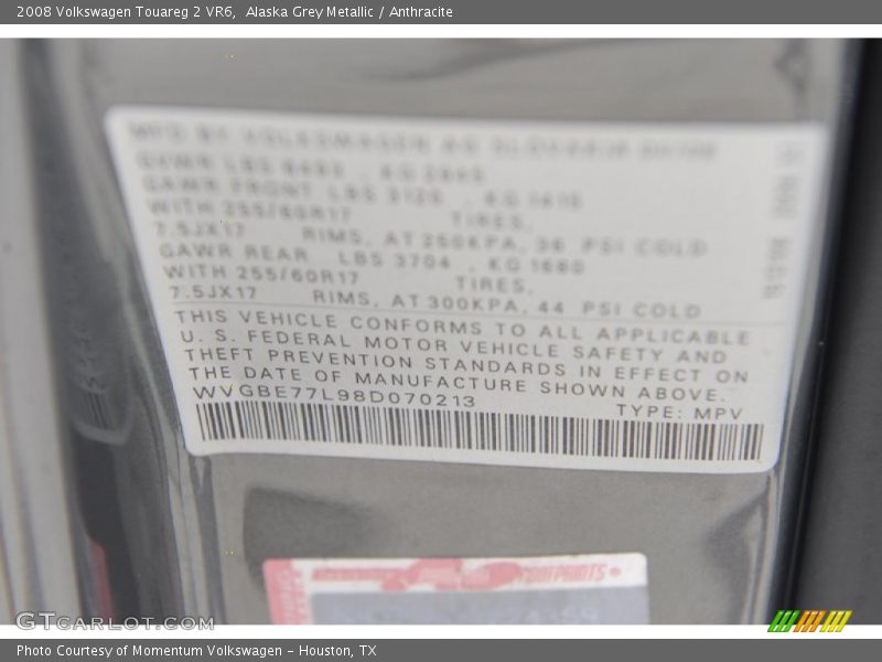 Alaska Grey Metallic / Anthracite 2008 Volkswagen Touareg 2 VR6