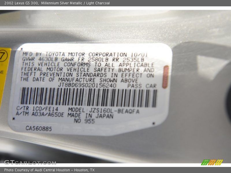 Millennium Silver Metallic / Light Charcoal 2002 Lexus GS 300