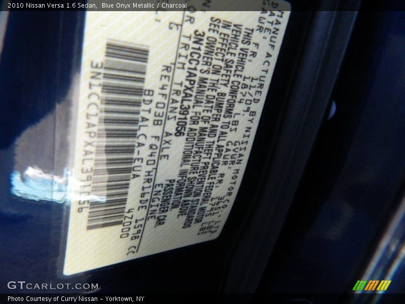 Blue Onyx Metallic / Charcoal 2010 Nissan Versa 1.6 Sedan