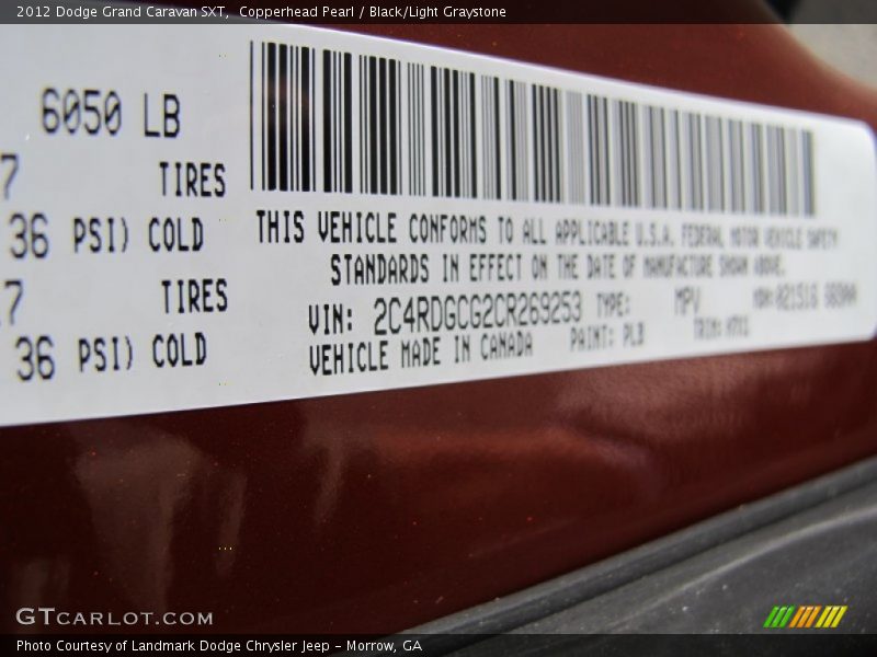 Copperhead Pearl / Black/Light Graystone 2012 Dodge Grand Caravan SXT