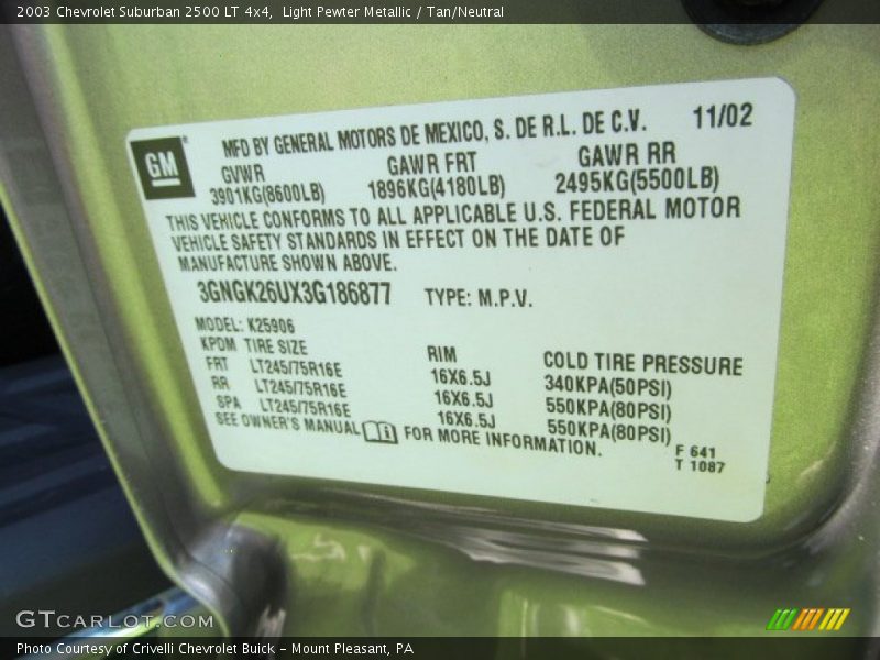 Light Pewter Metallic / Tan/Neutral 2003 Chevrolet Suburban 2500 LT 4x4