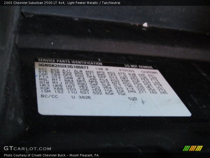 2003 Suburban 2500 LT 4x4 Light Pewter Metallic Color Code 382E