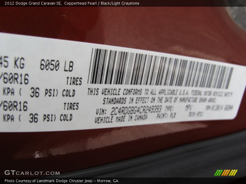 2012 Grand Caravan SE Copperhead Pearl Color Code PLB