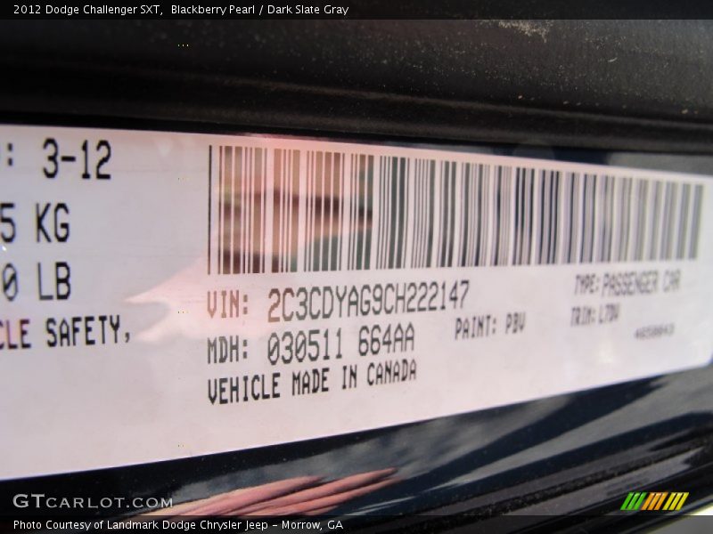 Blackberry Pearl / Dark Slate Gray 2012 Dodge Challenger SXT