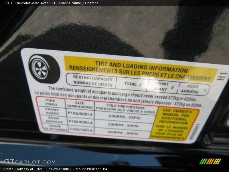 Info Tag of 2010 Aveo Aveo5 LT