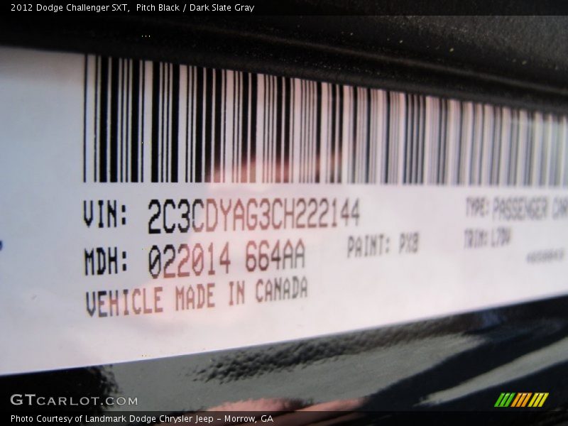 Pitch Black / Dark Slate Gray 2012 Dodge Challenger SXT