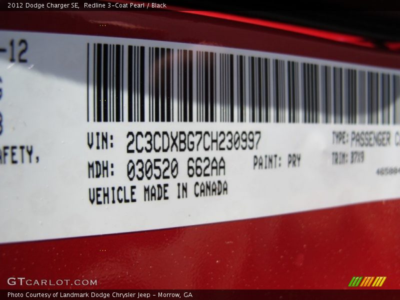 Redline 3-Coat Pearl / Black 2012 Dodge Charger SE