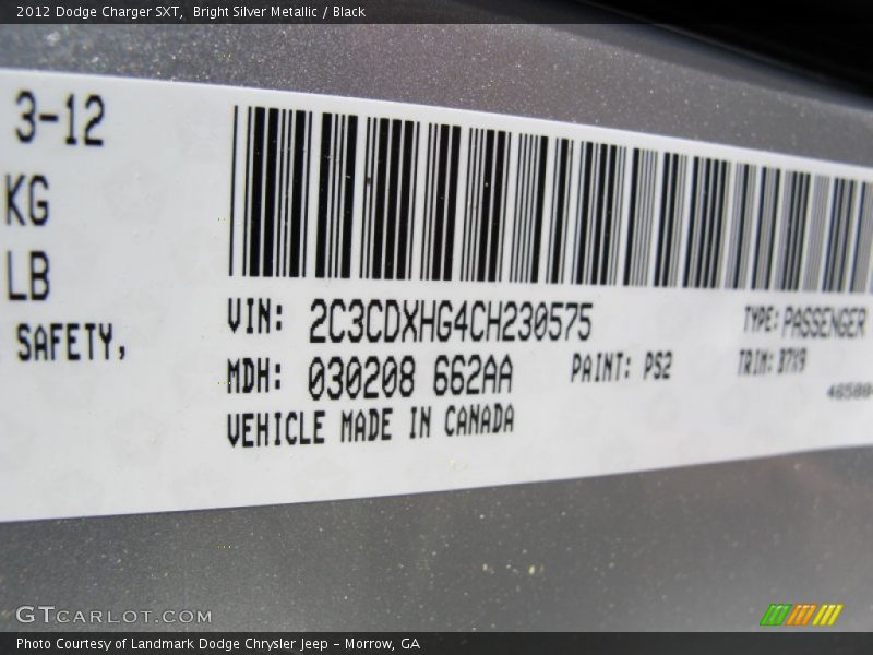 Bright Silver Metallic / Black 2012 Dodge Charger SXT