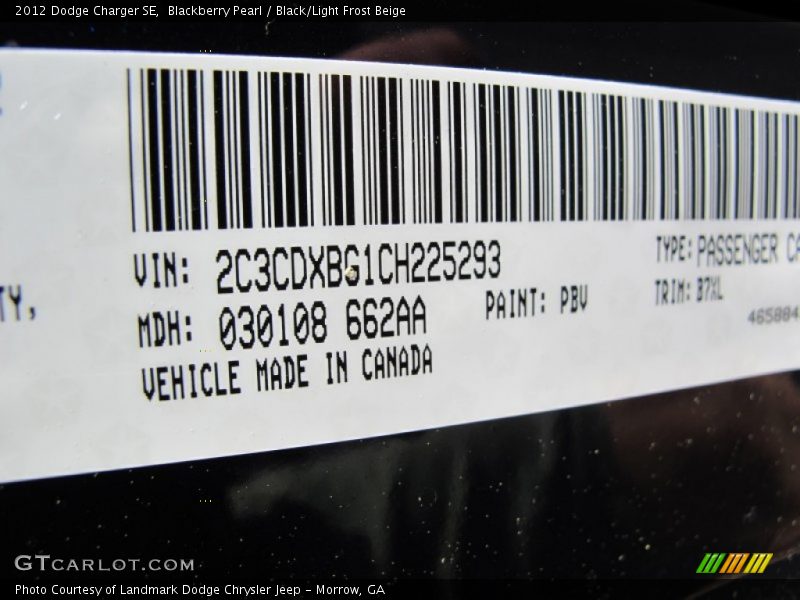 Blackberry Pearl / Black/Light Frost Beige 2012 Dodge Charger SE