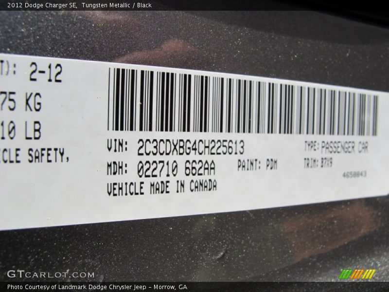 Tungsten Metallic / Black 2012 Dodge Charger SE