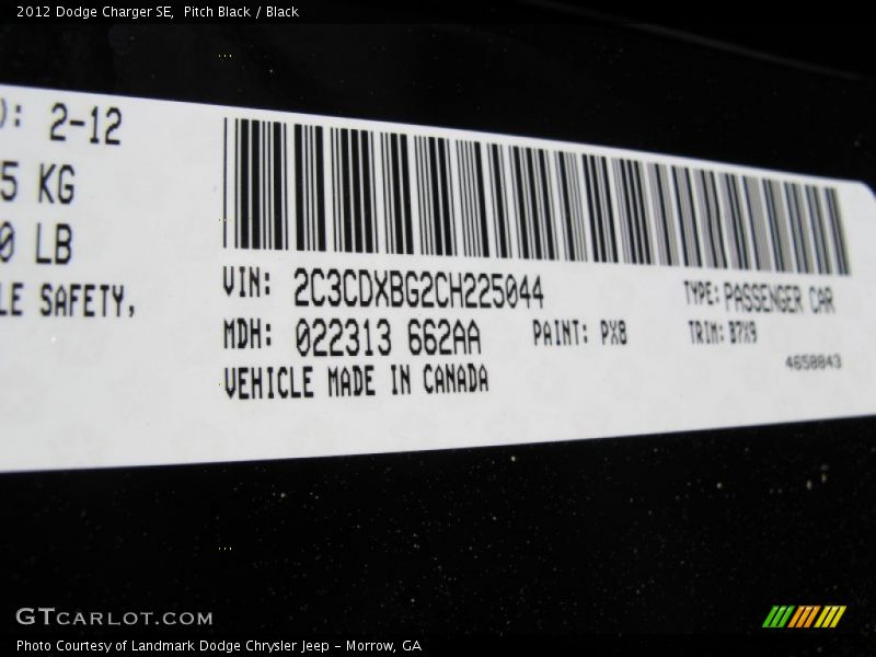 2012 Charger SE Pitch Black Color Code PX8