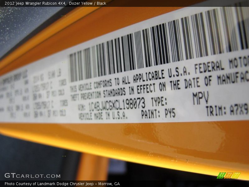 2012 Wrangler Rubicon 4X4 Dozer Yellow Color Code PY5