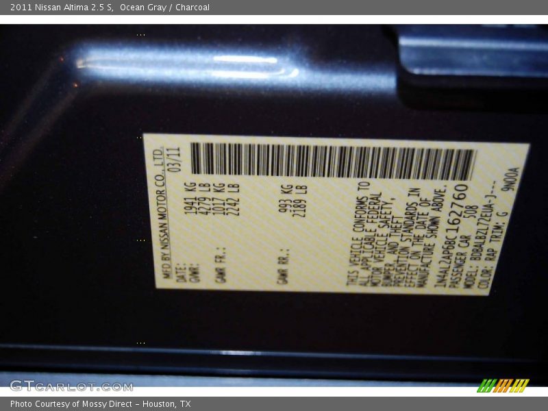 Ocean Gray / Charcoal 2011 Nissan Altima 2.5 S