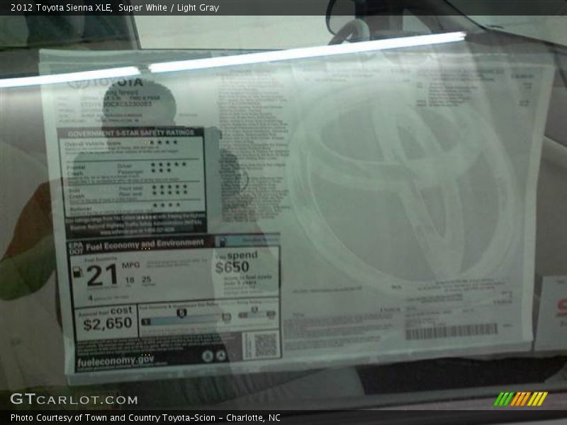 Super White / Light Gray 2012 Toyota Sienna XLE