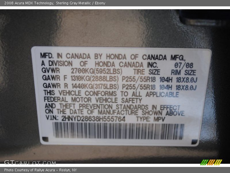 Sterling Gray Metallic / Ebony 2008 Acura MDX Technology