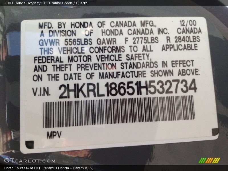 Granite Green / Quartz 2001 Honda Odyssey EX