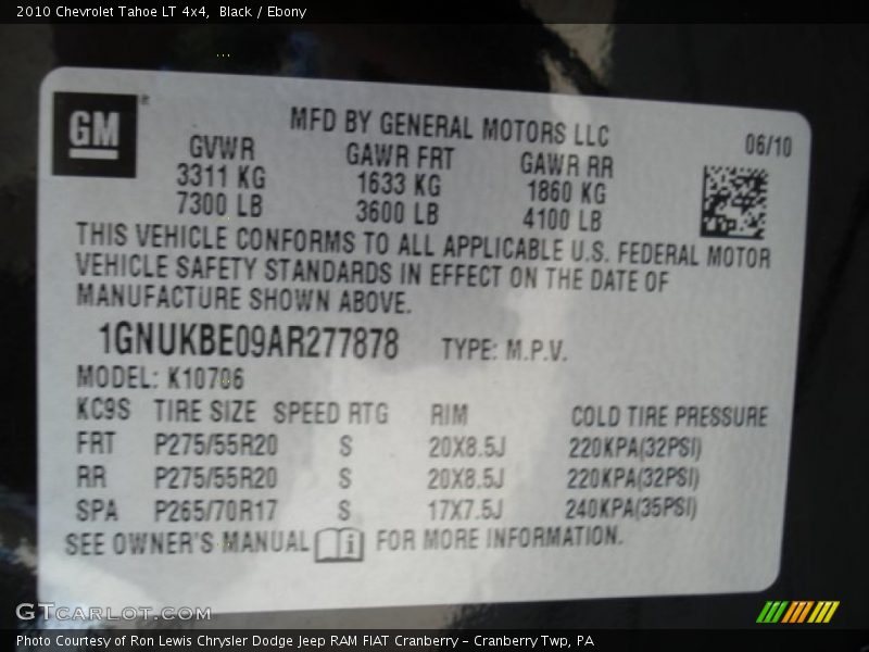 Black / Ebony 2010 Chevrolet Tahoe LT 4x4