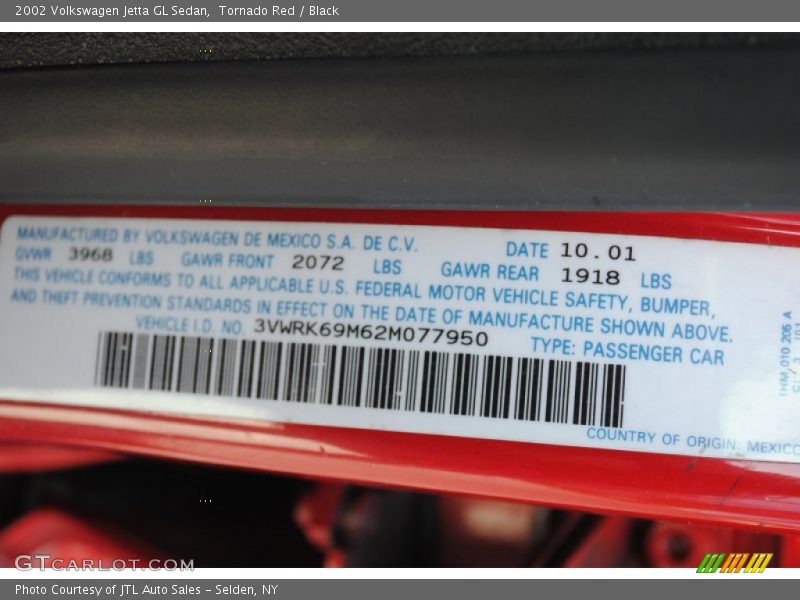 Tornado Red / Black 2002 Volkswagen Jetta GL Sedan