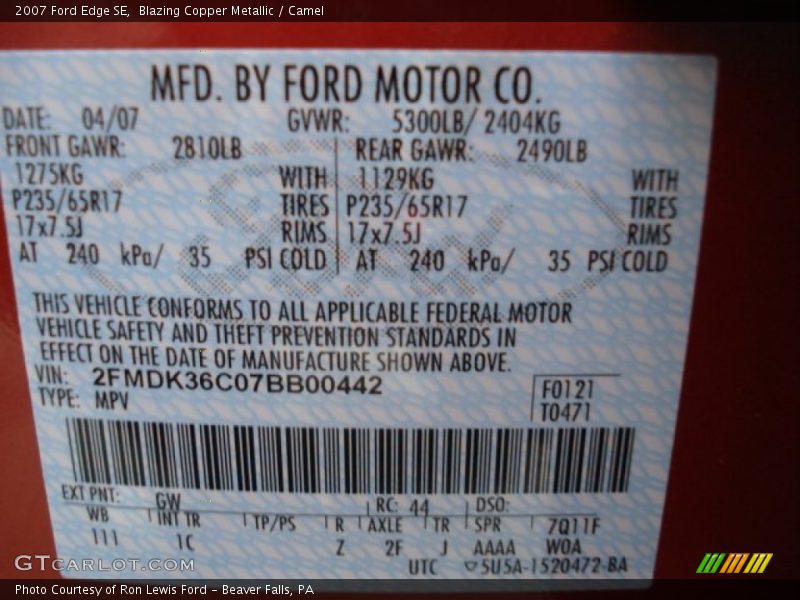 Blazing Copper Metallic / Camel 2007 Ford Edge SE