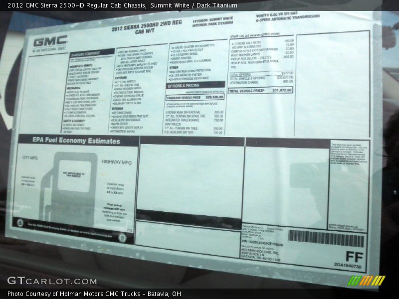 Summit White / Dark Titanium 2012 GMC Sierra 2500HD Regular Cab Chassis