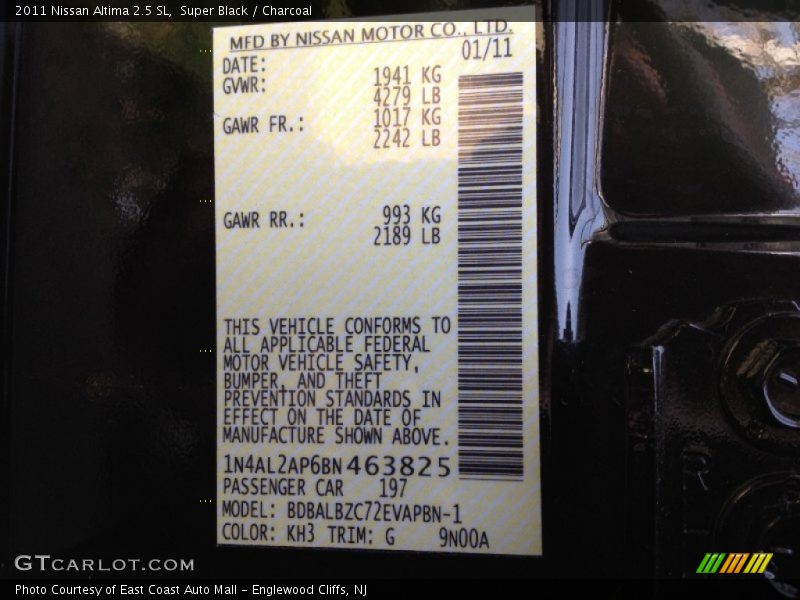 Super Black / Charcoal 2011 Nissan Altima 2.5 SL