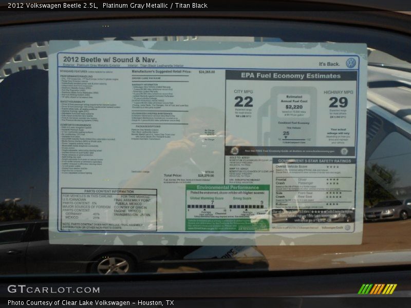 Platinum Gray Metallic / Titan Black 2012 Volkswagen Beetle 2.5L