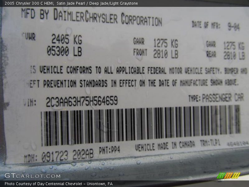Satin Jade Pearl / Deep Jade/Light Graystone 2005 Chrysler 300 C HEMI