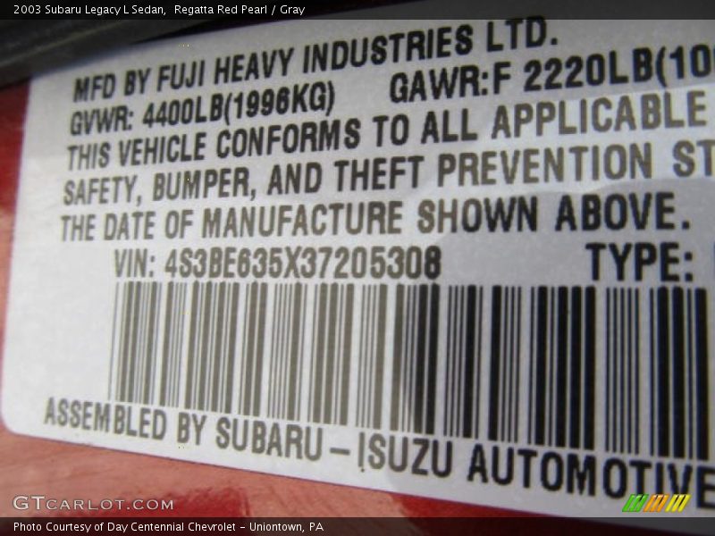 Regatta Red Pearl / Gray 2003 Subaru Legacy L Sedan