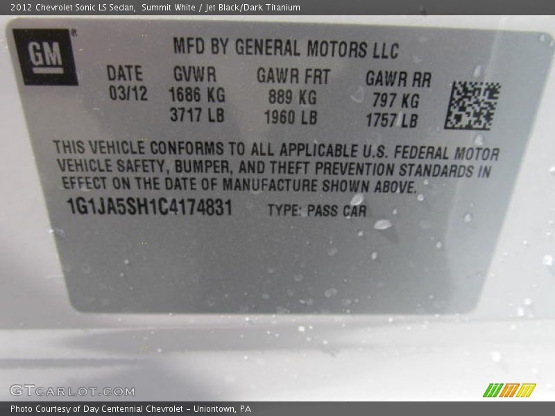 Summit White / Jet Black/Dark Titanium 2012 Chevrolet Sonic LS Sedan