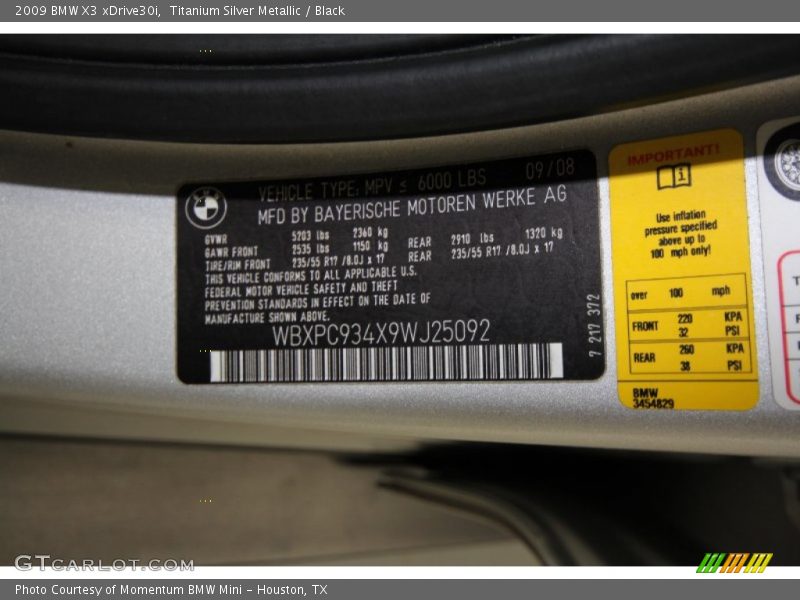 Titanium Silver Metallic / Black 2009 BMW X3 xDrive30i